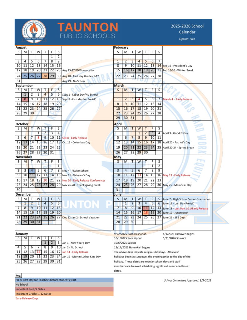 Taunton Public schools calendar