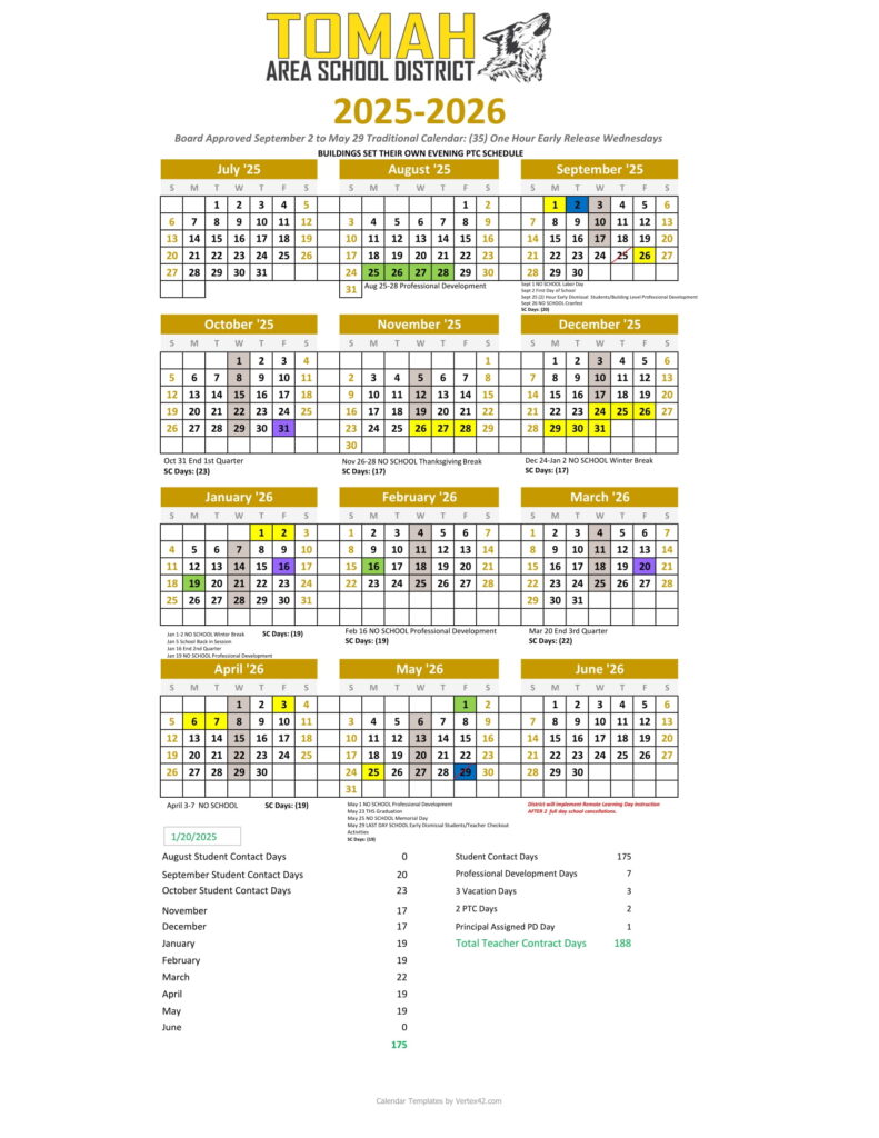 tomah area school district calendar