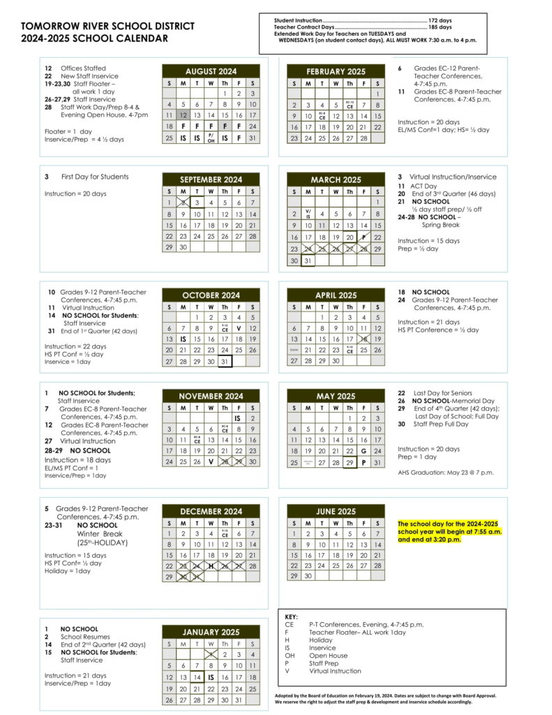 Tomorrow River Schools WI CALENDAR