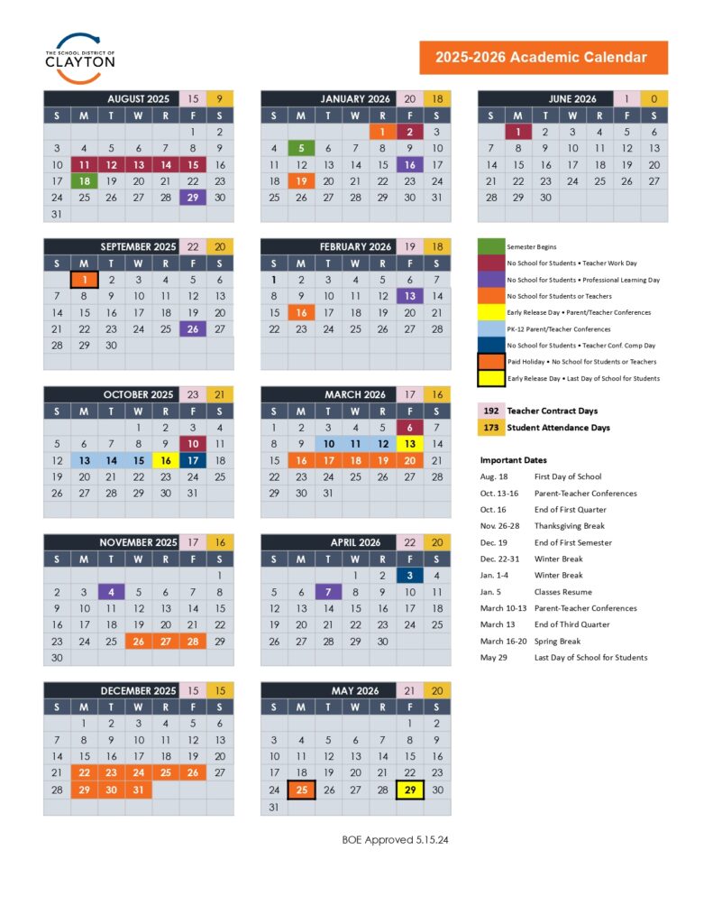 The School District of Clayton 25-26 CALENDAR