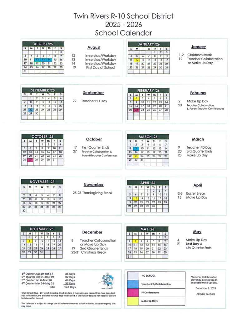 Twin Rivers R-X calendar