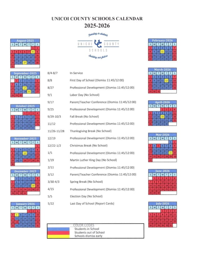 UNICOI COUNTY SCHOOLS CALENDAR