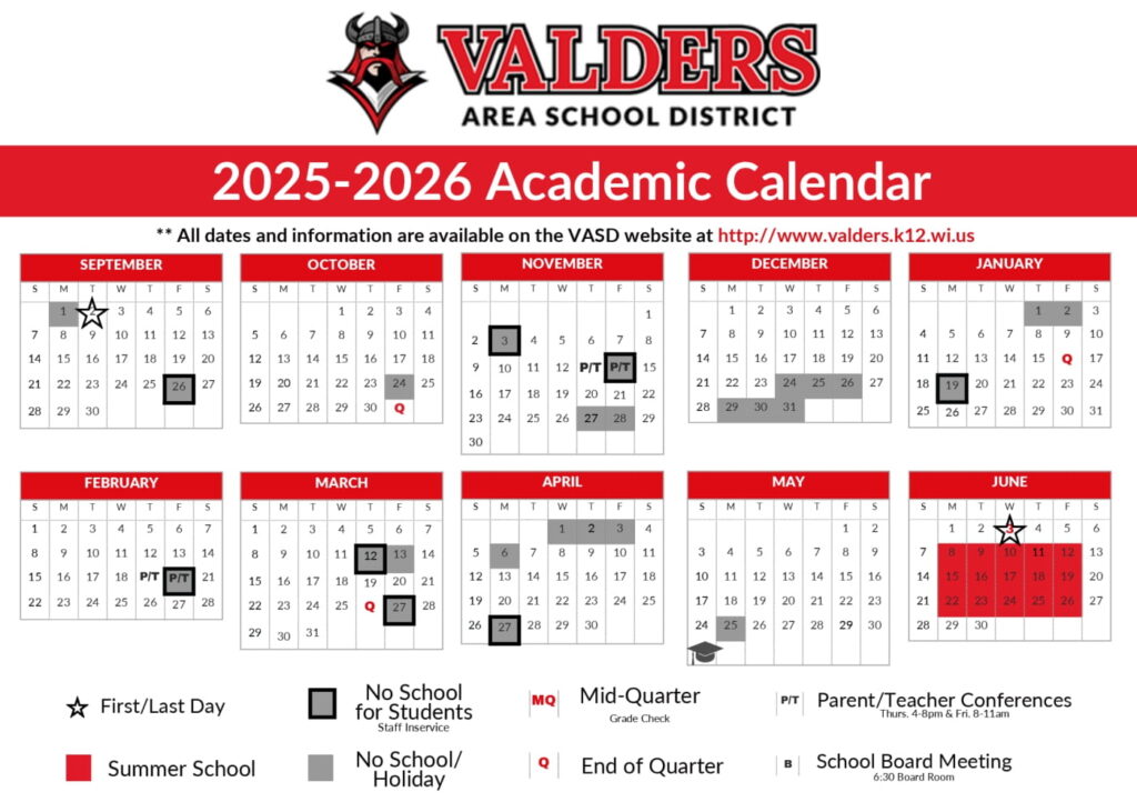 valders area school district calendar