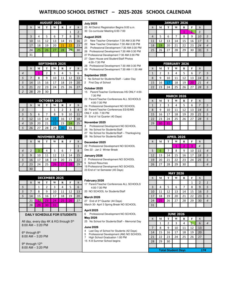 waterloo school district calendar
