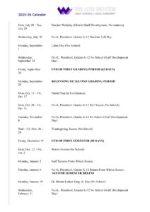 MSD OF WAYNE CALENDAR