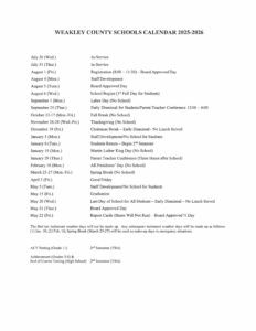 WEAKLEY COUNTY SCHOOLS calendar