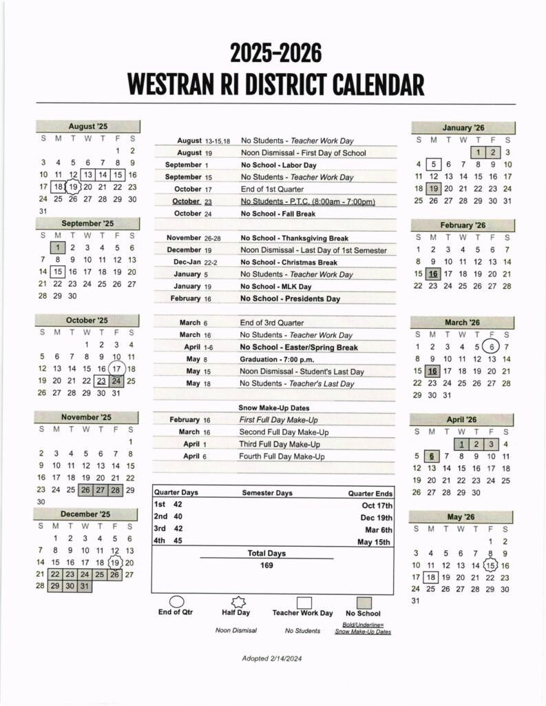 Westran School District calendar