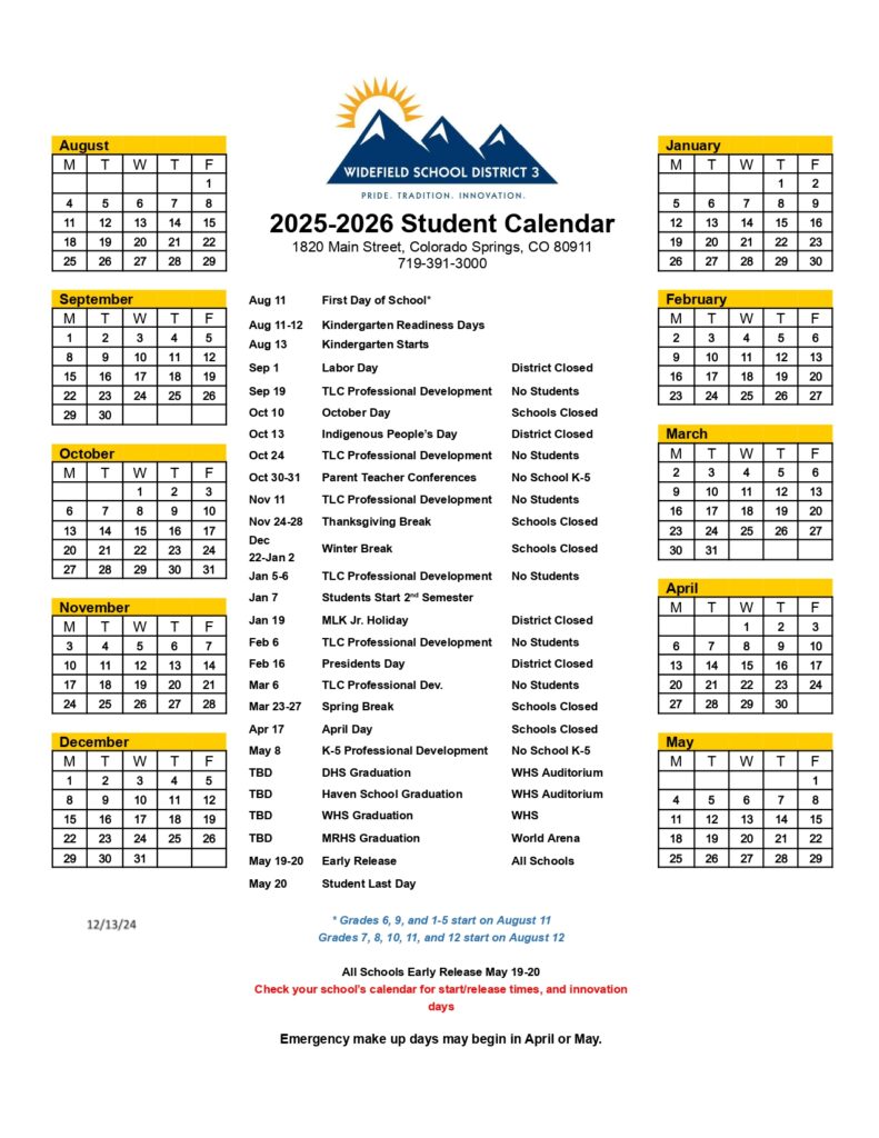 widefield school calendar