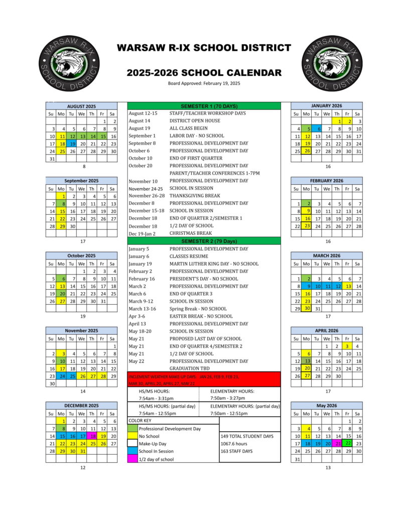 Warsaw R-IX School District CALENDAR