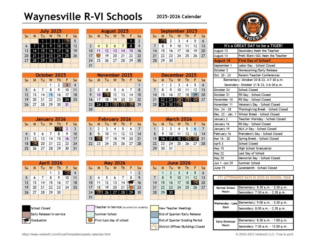 Waynesville R-VI Schools 25-26 calendar