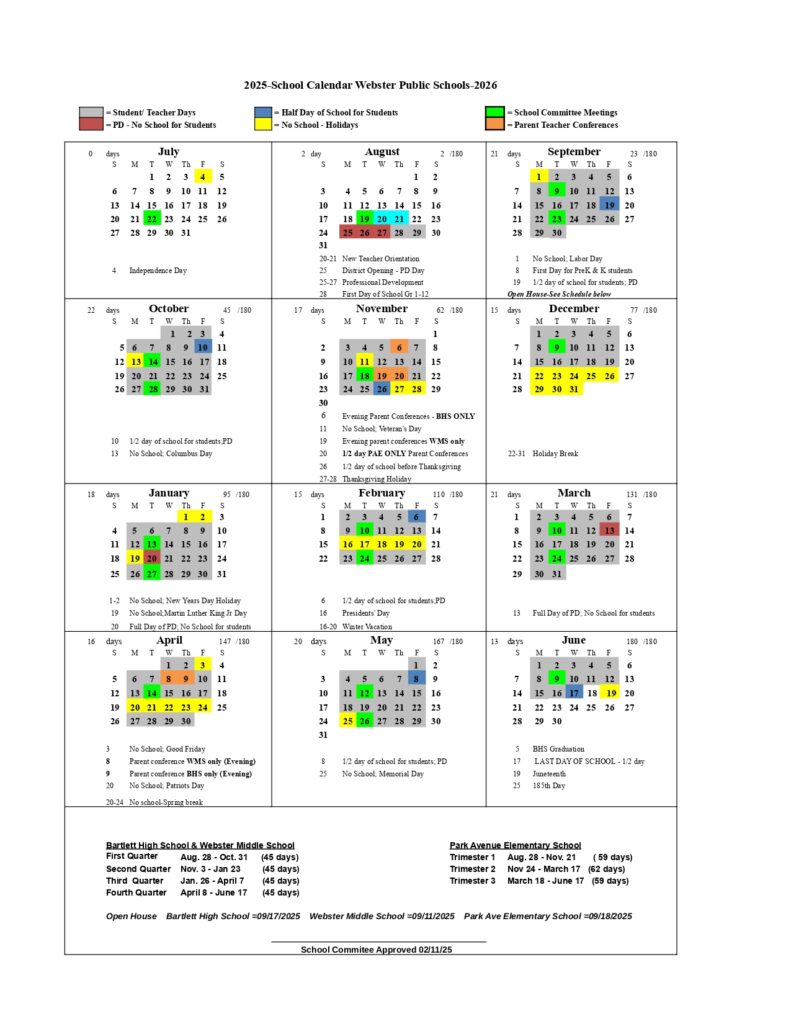 Webster Public Schools CALENDAR