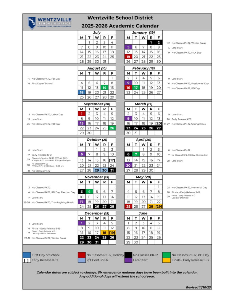 Wentzville School District calendar