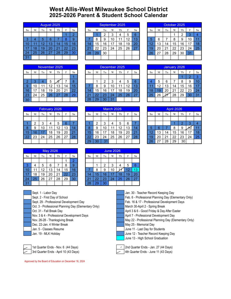 West Allis-West Milwaukee School District calendar 25-26 Revised [pdf