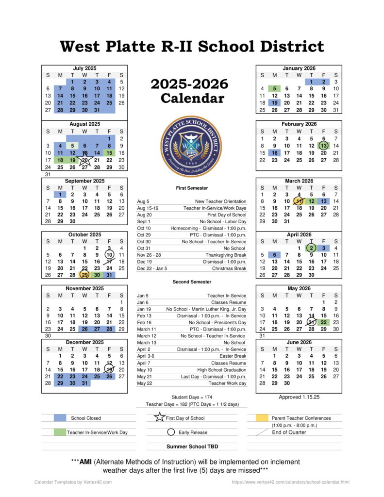 West Platte R-II School District calendar