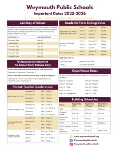 Weymouth Public Schools, calendar