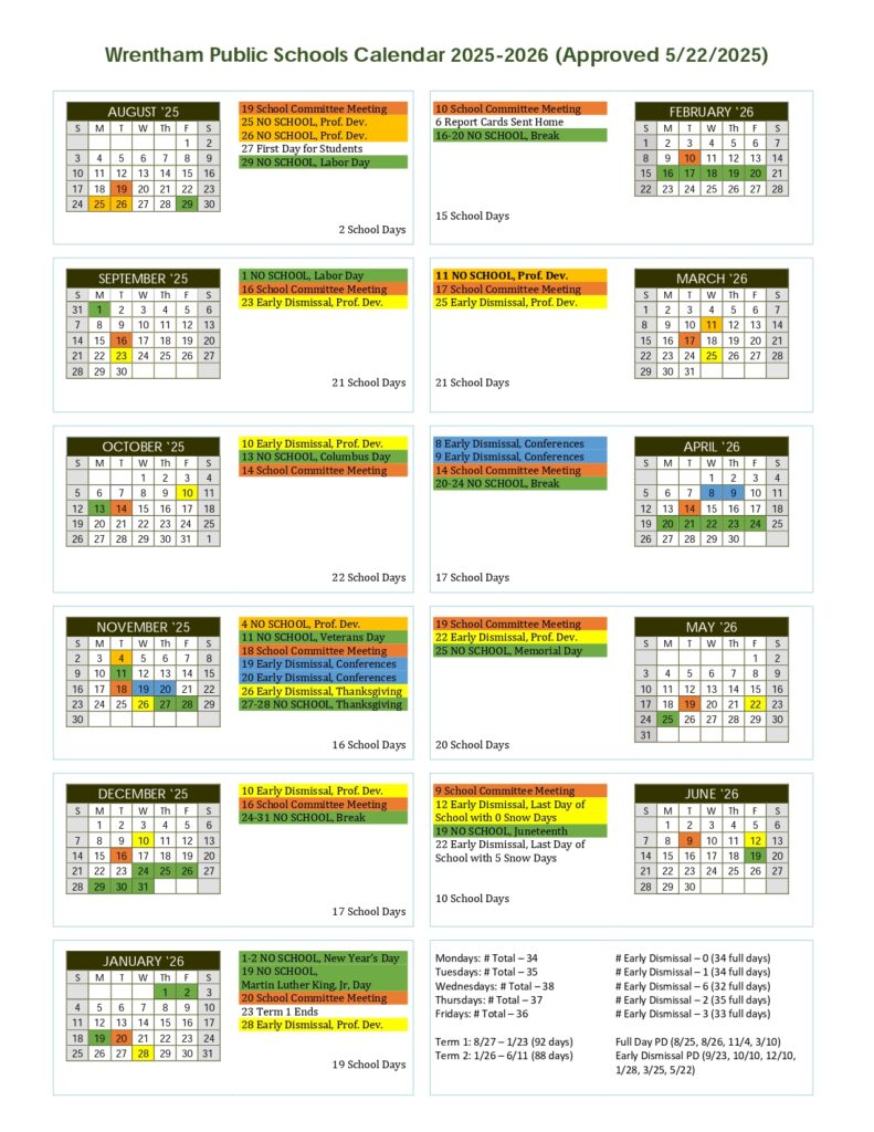 Wrentham Public Schools Calendar
