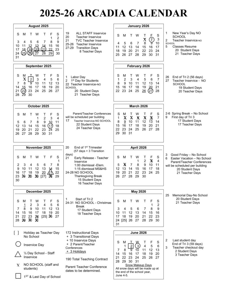 school district of arcadia calendar