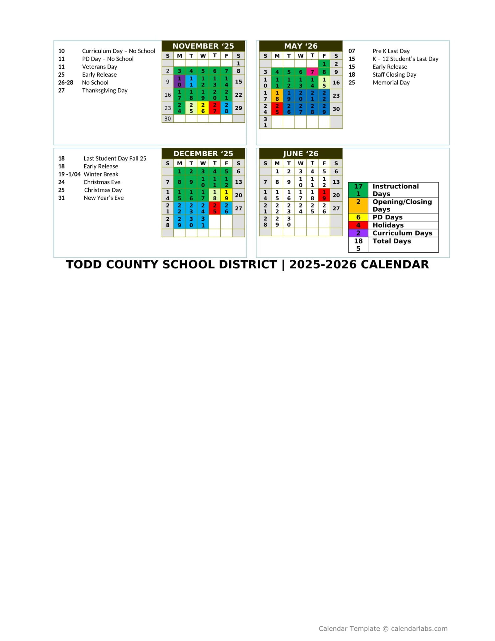TODD COUNTY SCHOOL DISTRICT ky Calendar 2526 Revised [PDF] EduCounty
