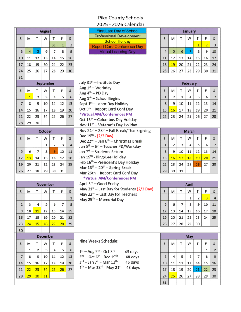 pike county school calendar