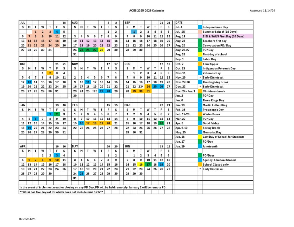 aces calendar