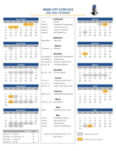 Arab City Schools calendar
