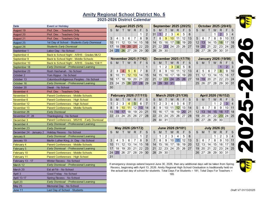 AMITY SCHOOL CALENDAR