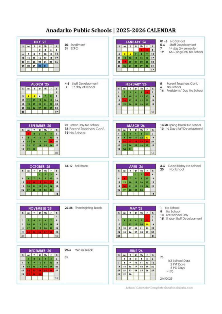 Anadarko Public Schools calendar