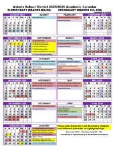 Astoria School District 25-26 calendar