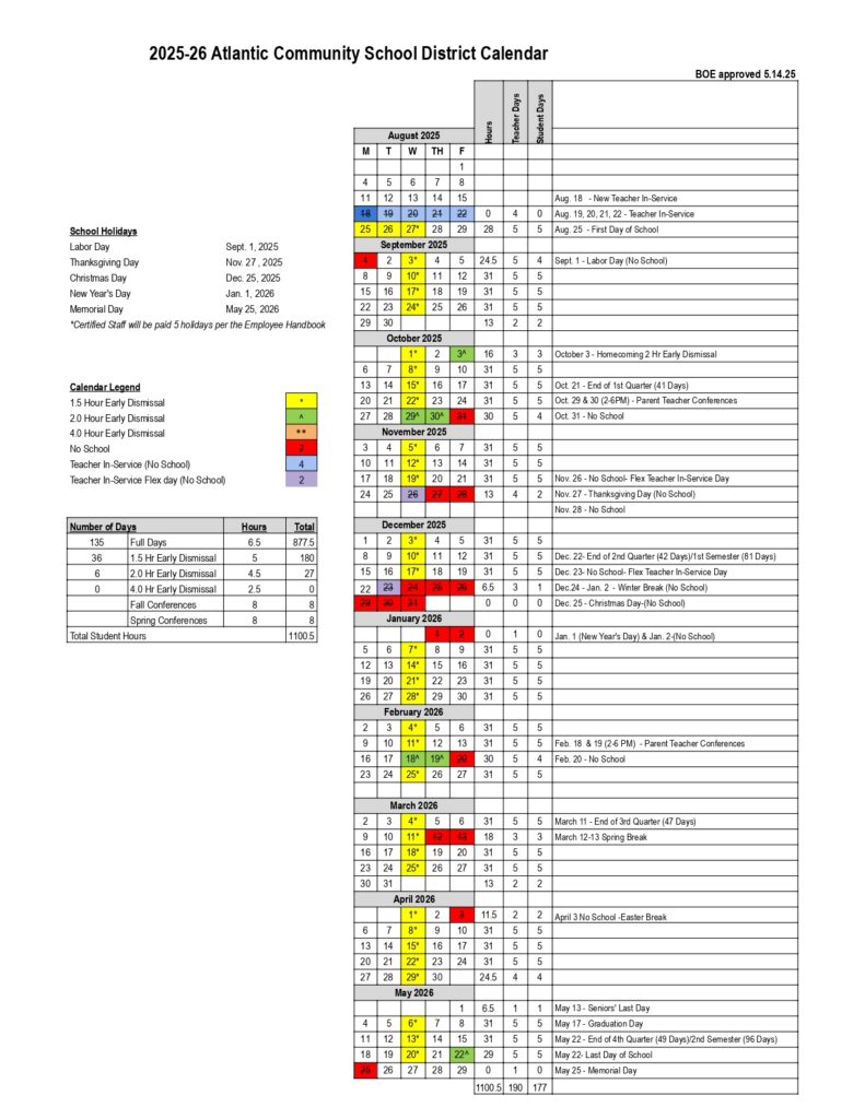 Atlantic Community School District calendar