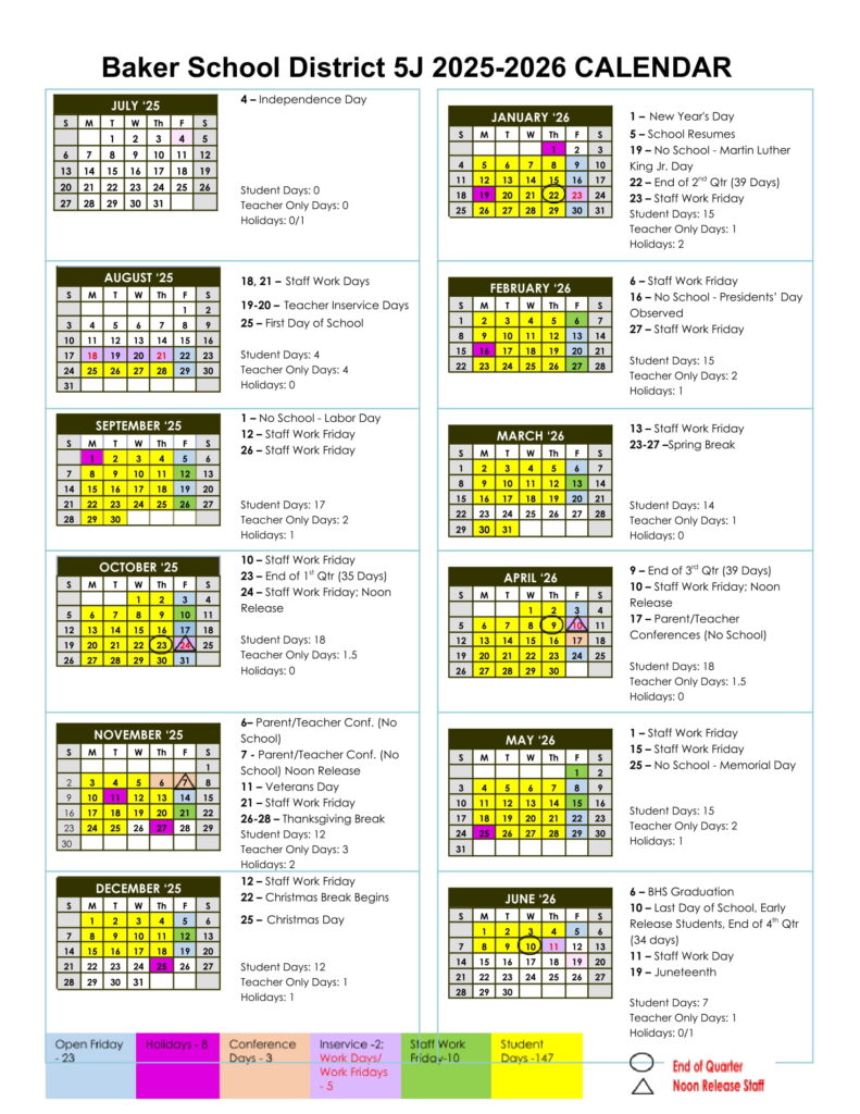 BAKER SD SCHOOLS CALENDAR