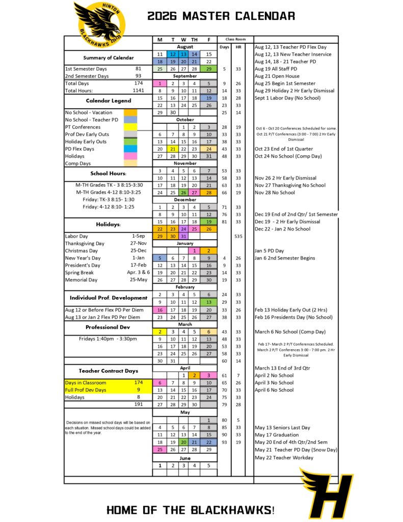 Hinton Community School District calendar