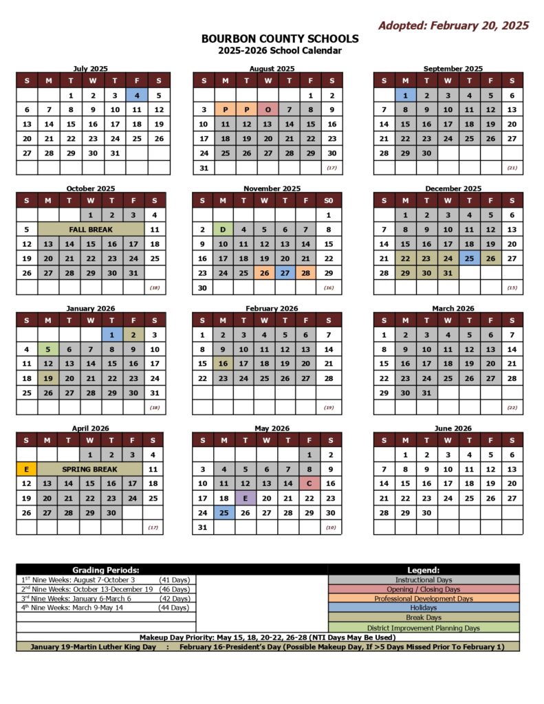 bourbon county schools calendar