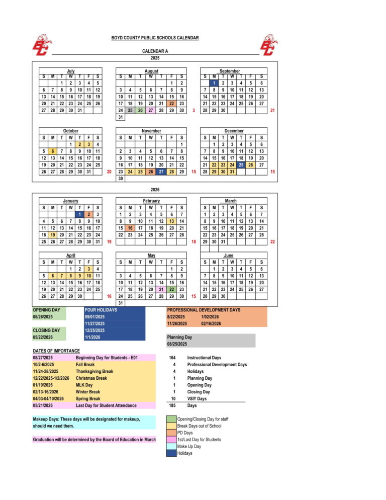 Boyd County Public Schools Calendar 25 26 Revised PDF EduCounty