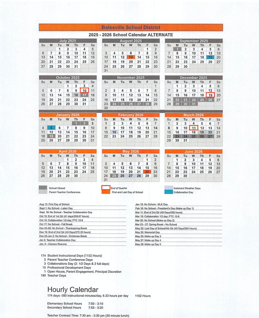 Batesville School District _ Calendar