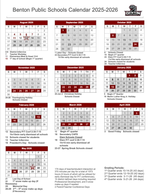 Benton School District calendar