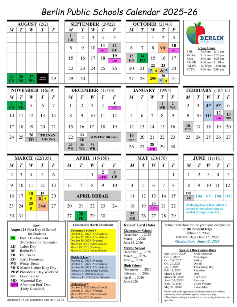 Berlin Public Schools CT Calendar 25 26 Revised pdf EduCounty