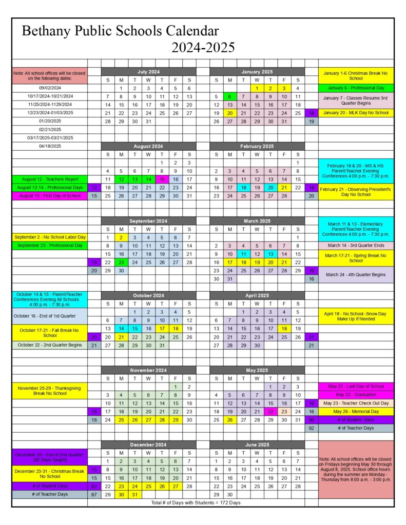 Bethany Public Schools CALENDAR