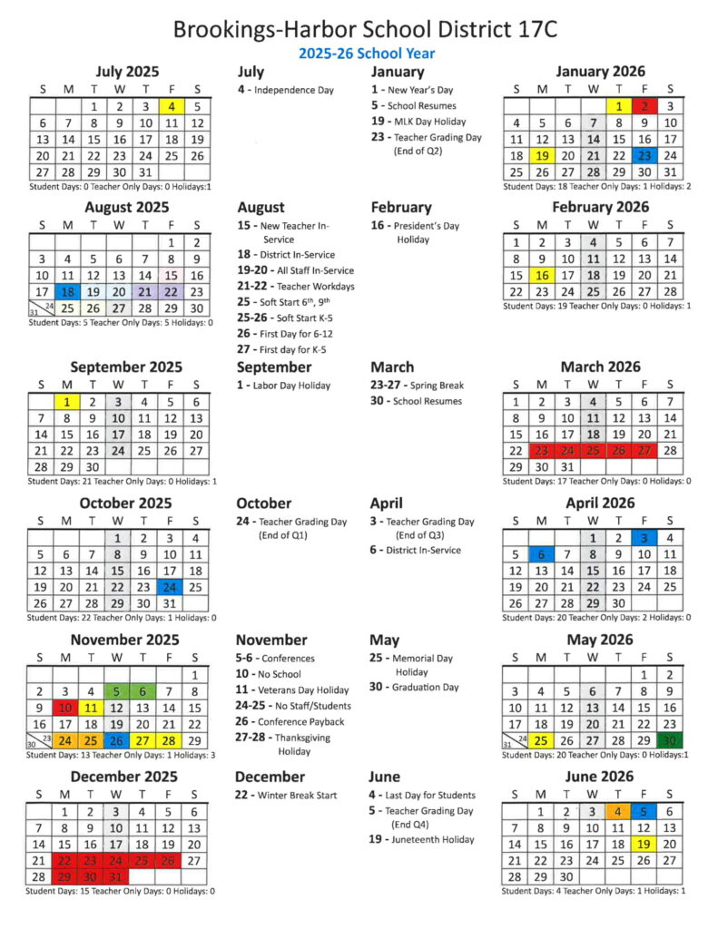 Brookings-Harbor SCHOOL CALENDAR
