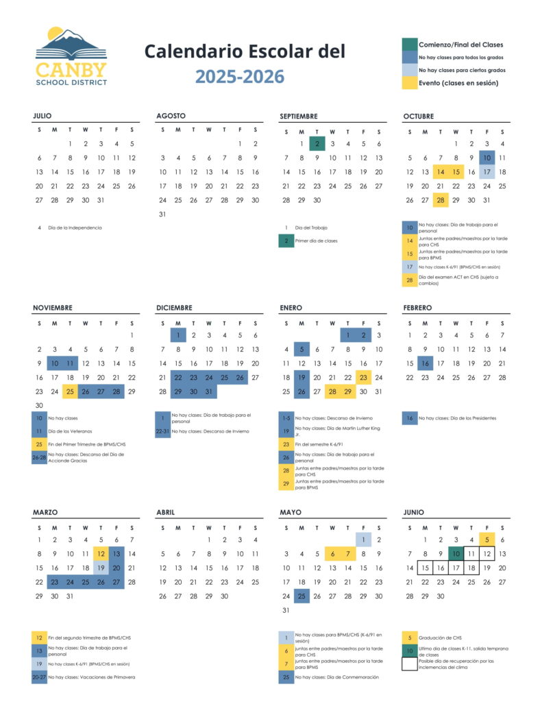 CANBY SCHOOL DISTRICT 25 26 Calendar Revised PDF EduCounty