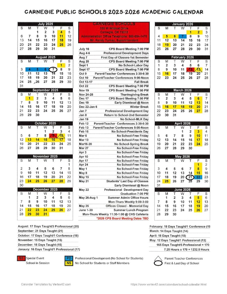 CARNEGIE SCHOOLS 25-26 calendar