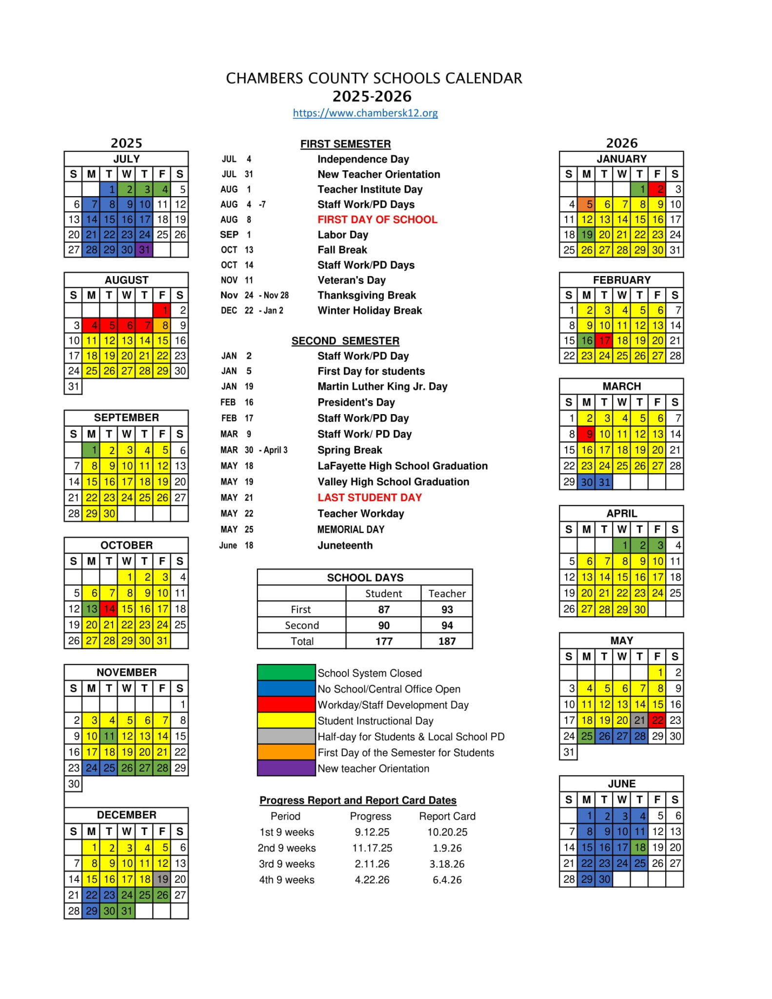Chambers County School District al Calendar 25 26 Revised pdf EduCounty