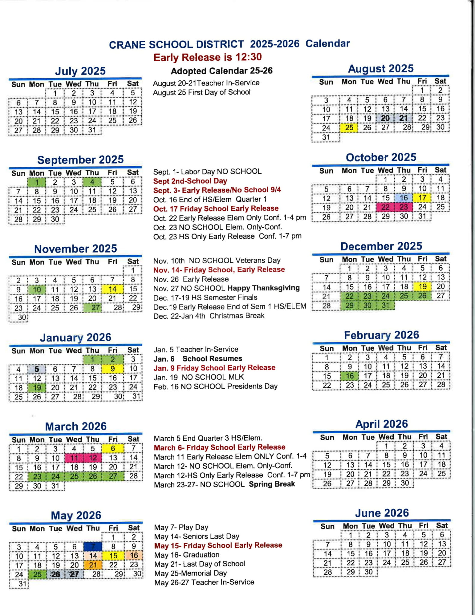 CRANE SCHOOL DISTRICT Oregon Calendar 2526 Revised [PDF] EduCounty