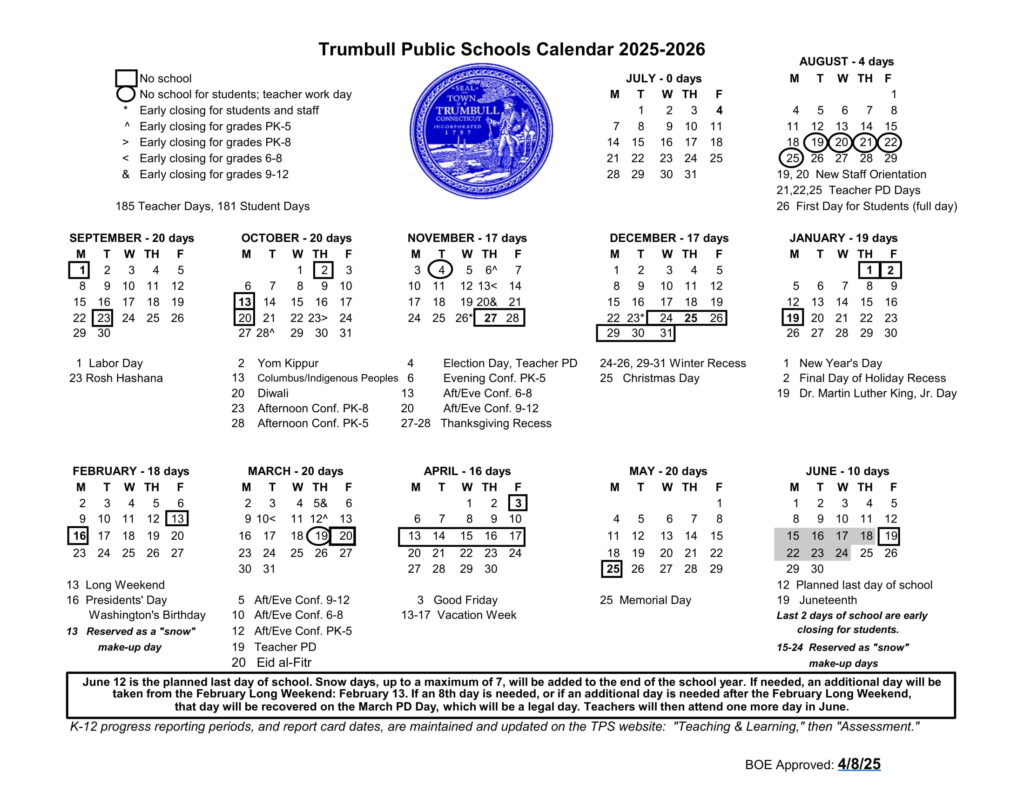 Calendar - Trumbull Public School District