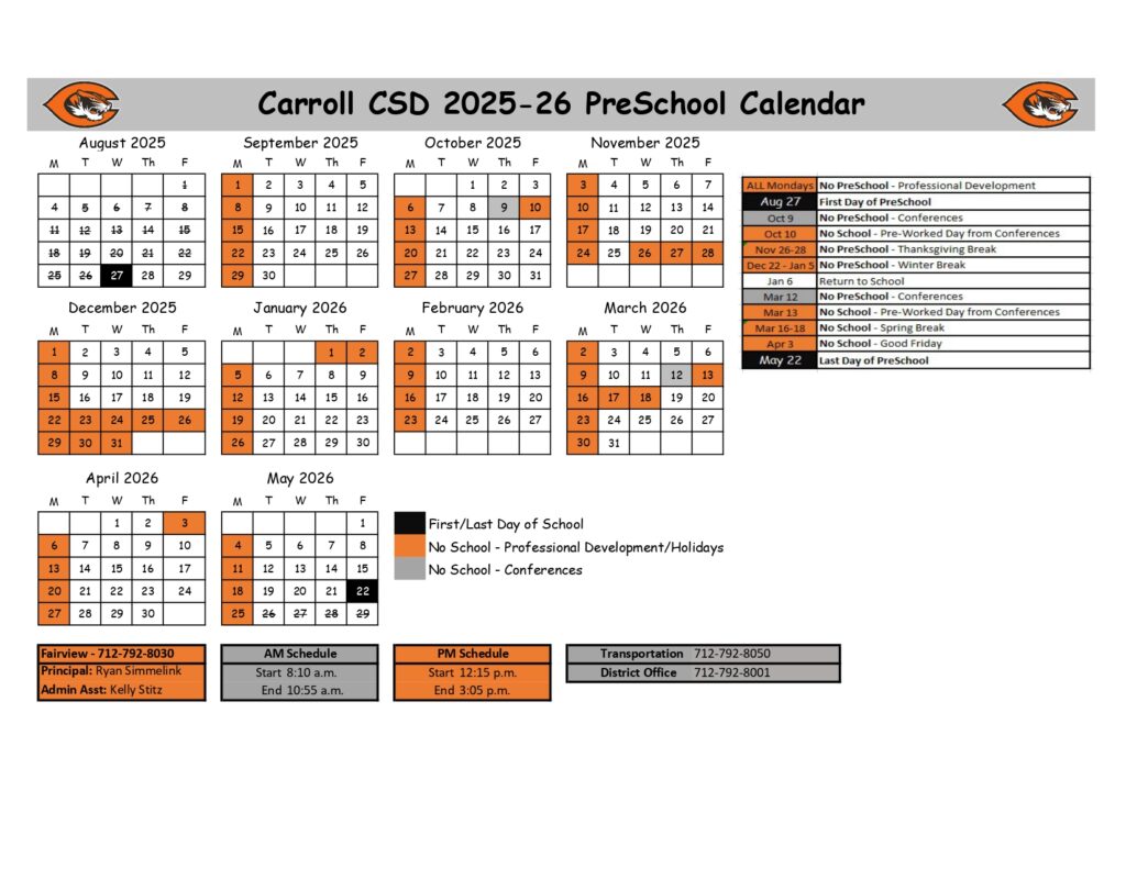 Carroll Community School District calendar