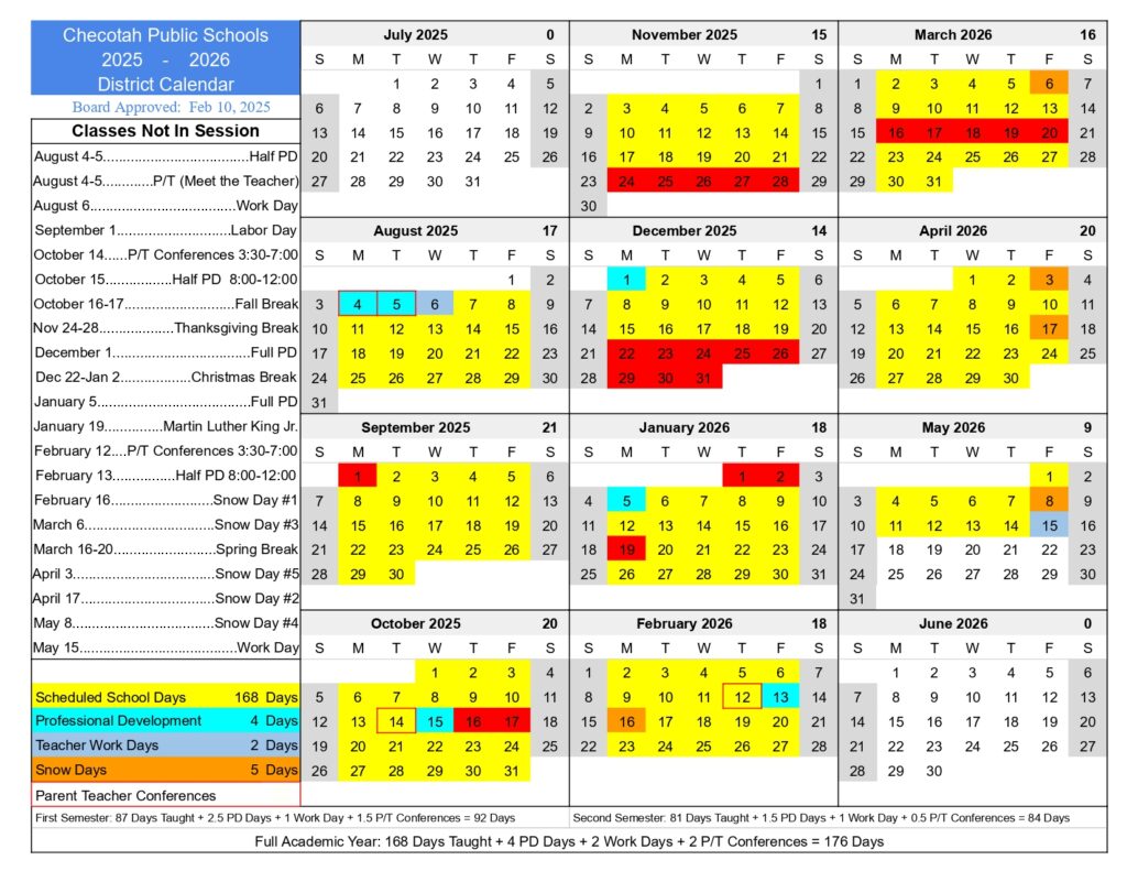 Checotah School District calendar