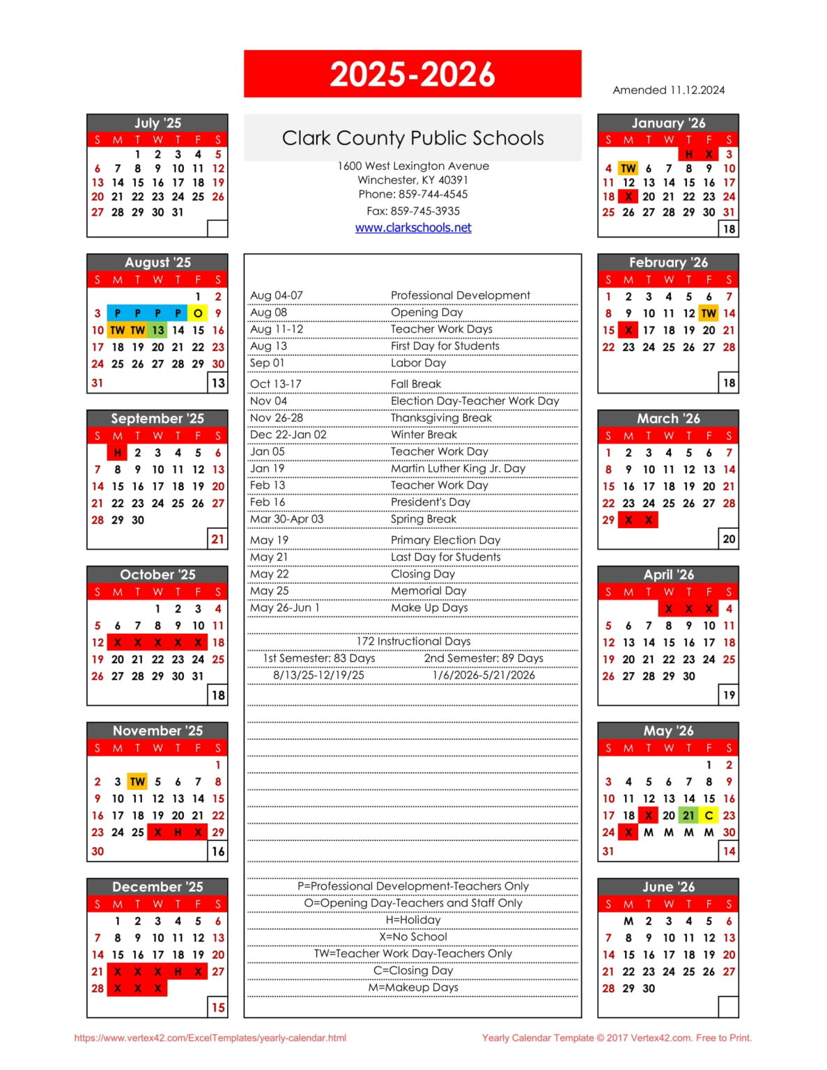 Clark County Public Schools ky Calendar 25 26 Revised PDF EduCounty