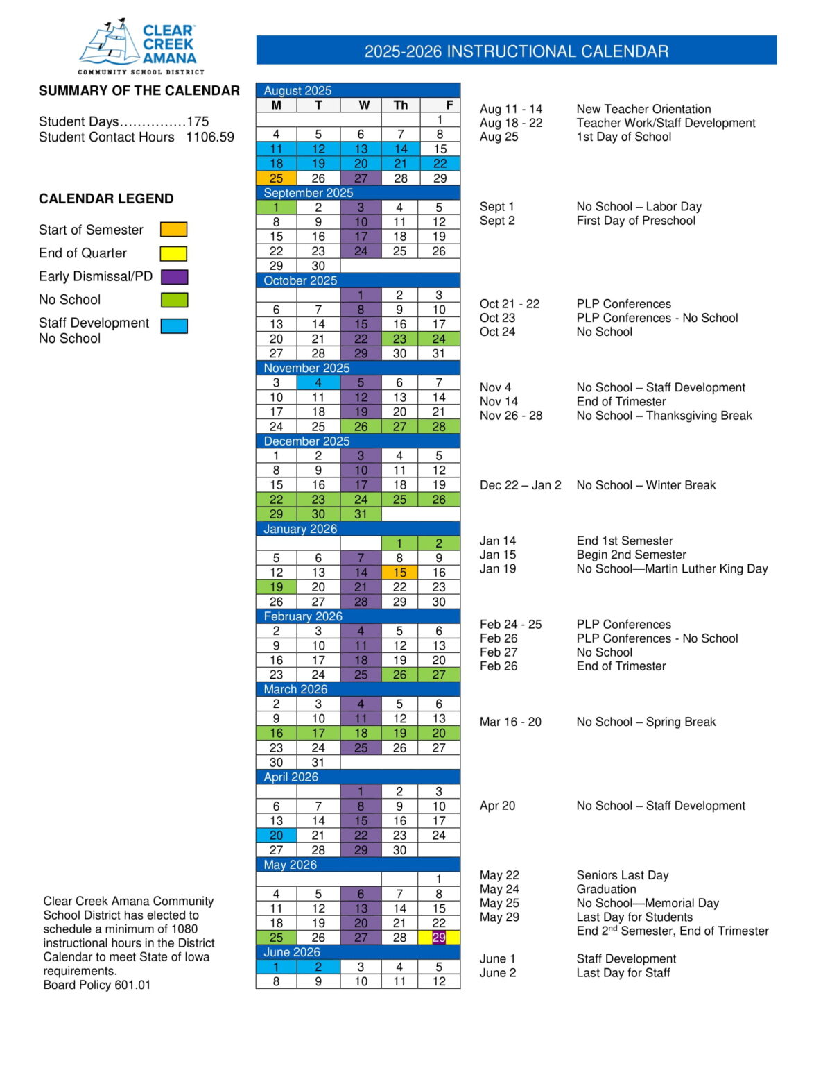 Clear Creek Amana Community School District Calendar 25 26 Revised pdf
