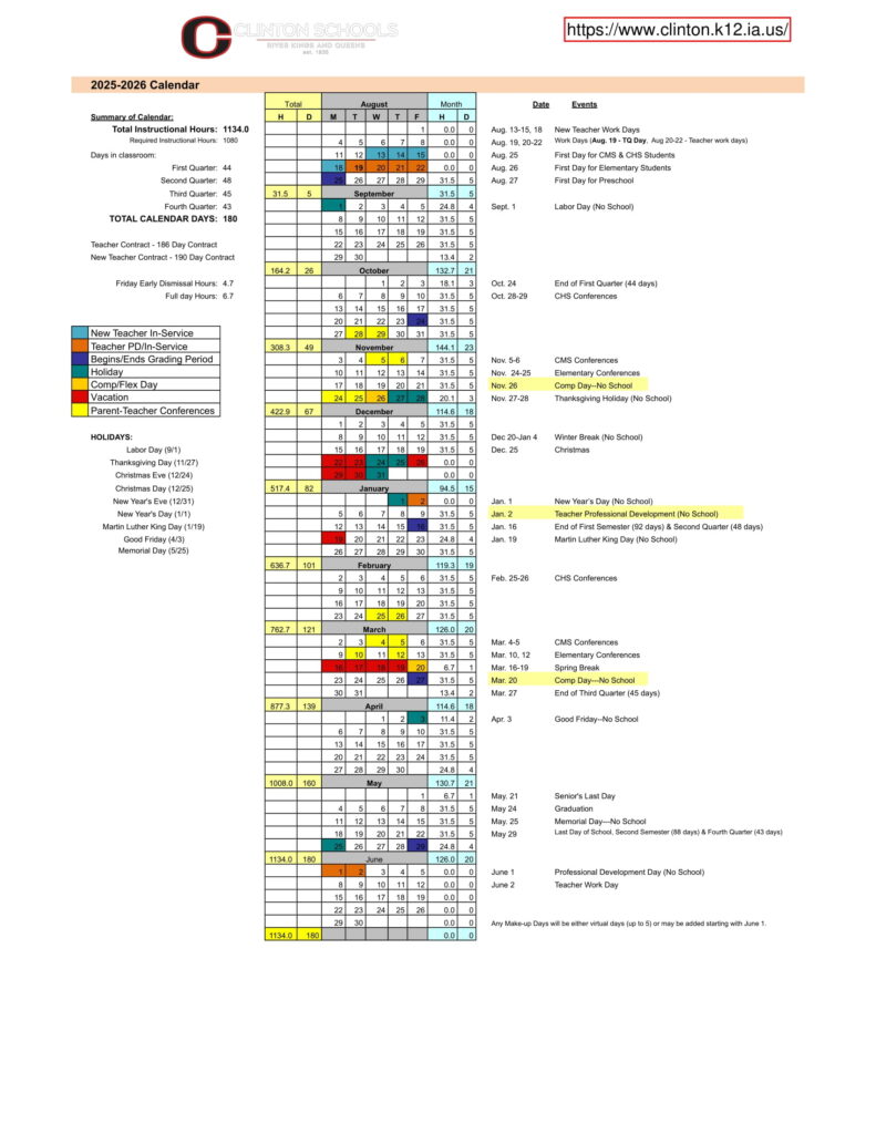 Clinton Community School District _ calendar