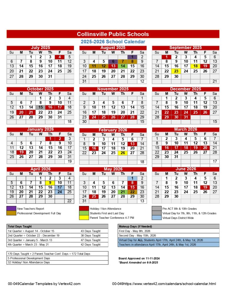 Collinsville Public Schools OK Calendar 25 26 Revised PDF EduCounty