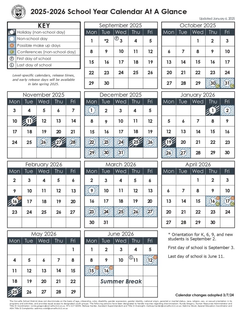 Corvallis School District 25-26, 2 calendar